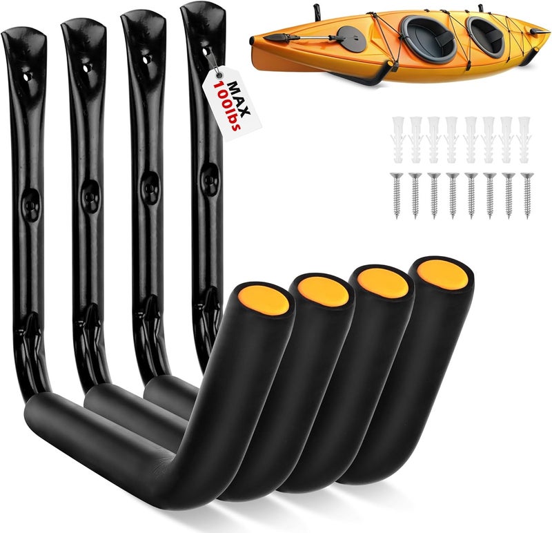 SEDY 4-Piece 15" 100 Lbs Heavy Duty Garage Storage Hooks, Kayak Storage Rack Garage Hooks Jumbo Arm Kayak Wall Mount for Hanging Surfboard Snowboard Paddle Board Ladders Bikes - Image 1